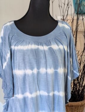 Lane Bryant 18/20 Blue Tie Dye Flowy Tunic Top Lightweight Boho Loose Fit (H)